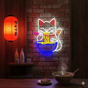 Letrero de neón Fortune Cat Ramen, decoración de pared acrílica multicolor, alimentado por USB, para cocina, restaurante, dormitorio, fiesta - Product Image 2