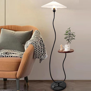 Led Decorative Black Standing Floor Light With Table Marble <b>Base</b> Iron Fabric Shade Dimmable Morden Floor <b>Lamp</b> for Living Room - Product Image 2