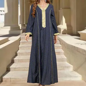 Women's Long Sleeve Bronzing Turkish Long Dress Muslim Robe