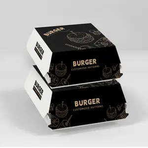 LOKYO Venta caliente precio competitivo hamburguesa caja de papel cartón negro pollo frito hamburguesa cajas de embalaje de comida rápida