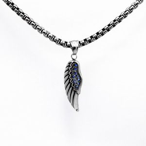 yunnique Single Wing Feather Pendant <b>Blue</b> Stones Stainless Steel Retro <b>Necklace</b> Fashion Gift Jewelry - Product Image 1