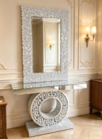 Miroir mural décoratif rond en verre Art Déco moderne avec éclairage pour salon, chambre à coucher, couloir
