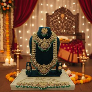 Vintage Traditional South Indian Temple Long Bridal Necklace <b>Set</b> Alloy Gold Plated Zircon Earrings Wedding Engagement Party Gift - Product Image 3