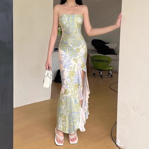 <span class=keywords><strong>Vestido</strong></span> de Fiesta Cheongsam de Alta Gama, <span class=keywords><strong>Estilo</strong></span> <span class=keywords><strong>Chino</strong></span> Moderno, Floral, Exquisito, Sin Tirantes, para Mujer, 2026 - Product Image 2