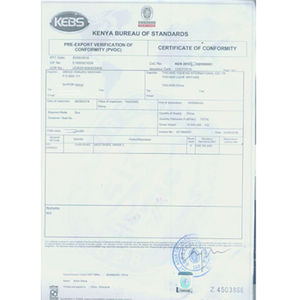 Kebs การรับรองจาก Kenya poc การตรวจสอบก่อนส่งออกของความสอดคล้องกับมาตรฐาน COC rfcoc iso/iec - Product Image 3