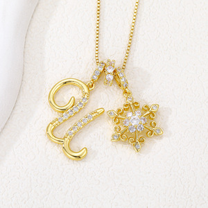 Collar con Colgante Doble de Letra Inicial Personalizada y Copo de Nieve, Chapado en Oro de 18K, Cadena de Caja, Joyería para Mujer, Regalo para San Valentín - Product Image 5