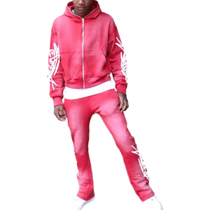 100% conjunto de sudaderas con capucha de algodón Vintage Tech Fleece Jogging Suit puff impreso para hombres precios de fábrica Unisex chándal con cremallera personalizado - Product Image 1