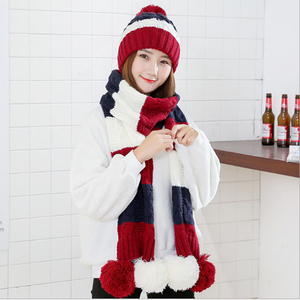 Chapeau d'hiver pour femmes, écharpe, gant 3 en 1 avec <span class=keywords><strong>pompon</strong></span>, <span class=keywords><strong>doublé</strong></span> <span class=keywords><strong>polaire</strong></span>, tricoté chaud, bonnets, écharpes, ensemble de gants - Product Image 6