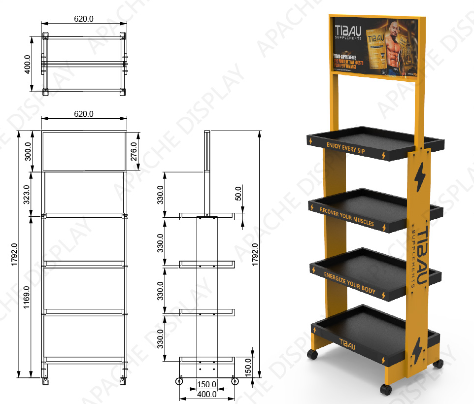 Custom Multi – Tier Wooden Supplements Display Rack for Gym & Fitness Retail Stores — view 2