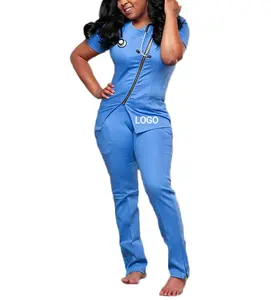 工場カスタムタイプoemロゴ刺繍低moqナース医療スクラブ看護制服弾性病院スタイリッシュな女性スクラブセット