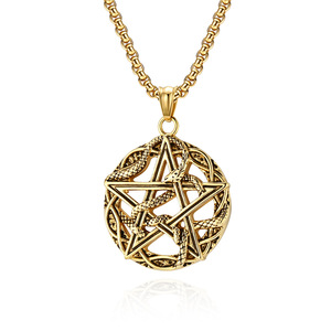 yunnique style export goods, retro punk accessories, devil Satan pentagram python coiled <b>titanium</b> steel necklace. - Product Image 1