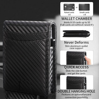 Dompet Kartu Tipis Serat Karbon Pria Mewah, Penjepit Uang Minimalis, Dompet Pintar Pendek Terbuka, Dilengkapi RFID Protector, Motif Garis Polyester