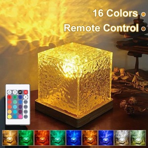 Water Ripple Cube Night <b>Light</b> Rotating Water Wave Night <b>Lights</b> Remote Control 16 Colors Crystal LED Table Lamp for Bedside - Product Image 4