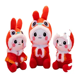Venta al por mayor personalizado OEM ODM logo 2023 Año Nuevo chino regalo mascota lindo 25cm suave peluche conejo rojo peluche conejito de juguete
