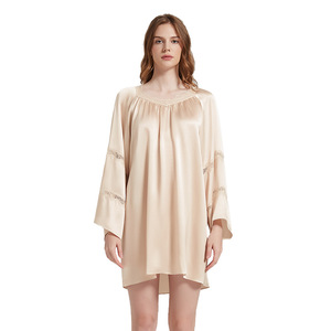 Pigiama in <span class=keywords><strong>raso</strong></span> pesante ricamato a farfalla Casual da casa con cuciture in pizzo 100% tinta unita estiva in seta di gelso - Product Image 5