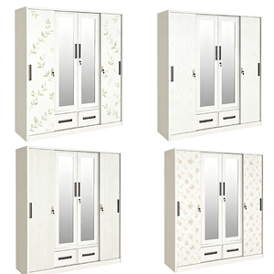 <span class=keywords><strong>Armadio</strong></span> in Vetro <span class=keywords><strong>con</strong></span> 4 Ante, Design Moderno in Metallo, Guardaroba in Acciaio per Vestiti, Lemari Pakaian - Product Image 3