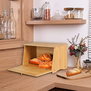 Caja de <span class=keywords><strong>Pan</strong></span> de Bambú para Encimera de Cocina, Contenedor de Almacenamiento de Alimentos de Gran Capacidad con Puerta Frontal Abatible para Panes, Pasteles y Bocadillos - Product Image 3