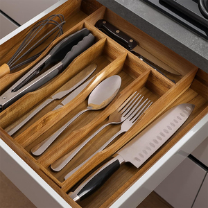 Organisateur de tiroir de cuisine en <span class=keywords><strong>bois</strong></span> d'acacia de luxe en gros pour couverts et ustensiles, plateau réglable, boîte de rangement pour tiroir de cuisine - Product Image 4