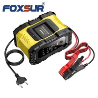 Cargador de Batería FOXSUR 12V 24V 10A, Cargador Automático Rápido de 10 amperios para Baterías de Litio Lifepo4, AGM, Gel, Plomo-Ácido, para Motocicletas, Camiones y Automóviles