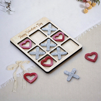 Jeu de Tic Tac Toe en bois gravé au laser personnalisé, avec paillettes, pour la Saint-Valentin, jeu de société de table, décoration de fête, cadeau pour couple