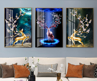 Affiche d'orignal léger de luxe moderne pour chambre, restaurant, hôtel, triple décoration murale, peinture d'animaux en porcelaine en cristal de diamant