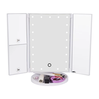 Miroir de maquillage LED avec éclairage, pliable sur trois côtés, grossissant, pour dortoir, bureau, chambre à coucher, miroir de beauté