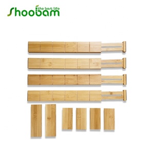 Organiseurs de tiroirs extensibles en <span class=keywords><strong>bambou</strong></span> réglables avec ressort, séparateurs de 17 à 22 pouces avec inserts, séparateur d'ustensiles de cuisine et de couverts - Product Image 1