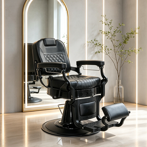 Sillón de Barbería Moderno, Color Negro, con Bomba Hidráulica, Altura Ajustable, para Peluquería y Afeitado - Product Image 1