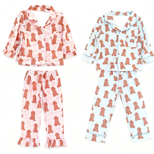 Conjunto de Pijama de Dos Piezas para Niñas con Estampado de Animales y Botones, Ropa Infantil Personalizada, Conjuntos Combinados para Hermanos, Ropa Infantil al por Mayor - Product Image 1