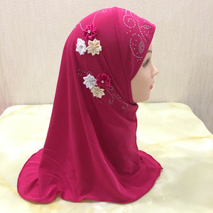 Último diseño de 2 a 6 años de edad, niña pequeña Hijabs chales flor bufandas taladro caliente árabe niños turbante musulmán niños usan Hijab sombrero - Product Image 4