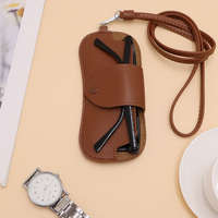 Étui à lunettes de soleil en cuir PU tendance avec cordon de cou, pochette de protection portable pour lunettes, sac de rangement de luxe pour lunettes de vue, idéal pour la décoration