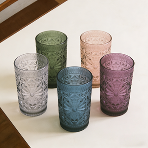 Bicchiere in <span class=keywords><strong>Vetro</strong></span> per Bevande Lunghe con Design in Rilievo, Consegna Rapida, Bicchiere Colorato per Casa, <span class=keywords><strong>Acqua</strong></span>, Bar, Succo, Latte, Grande Capacità - Product Image 1