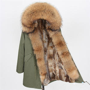 Envío Directo MAOMAOKONG Abrigo Largo de <span class=keywords><strong>Mujer</strong></span> con Forro de Piel de Conejo Rex Natural, <span class=keywords><strong>Parka</strong></span> con Cuello de Piel de Mapache, Chaquetas de Piel - Product Image 5
