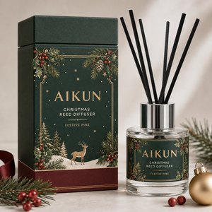 Aikun Gift Shop Clear Glass <b>Black</b> Cap Festive Pine Custom Logo Printed Christmas <b>Reed</b> <b>Diffuser</b> Green Box Set for Holiday Shelves - Product Image 4