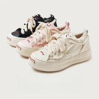 Tendances mode féminine 2025 : Baskets d'extérieur personnalisées en toile à lacets épais, rehaussantes et antidérapantes pour l'automne/le printemps