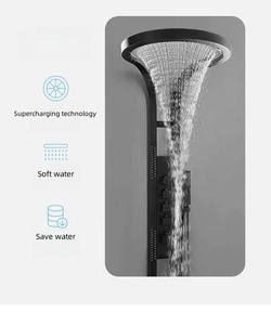 <span class=keywords><strong>TikTok</strong></span> Trend Pommeau de douche à cascade moderne Noir Argent brossé Ensemble d'arrosage mural avec panneau d'angle - Product Image 1