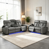 Conjunto de Sofás Reclinables Ergonómicos de Cuero Moderno, 3+2+1 Plazas, con Luces LED USB y Mesa Abatible, para Sala de Estar o Cine en Casa
