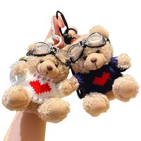 Porte-clés mignon en forme d'ours en peluche, mini poupée en peluche écologique, breloque de sac à dos de dessin animé
