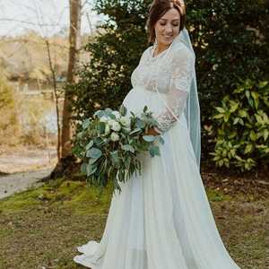 Femmes européennes et américaines dentelle couture en mousseline de soie femmes enceintes avec queue <span class=keywords><strong>mi</strong></span>-manches <span class=keywords><strong>robe</strong></span> photographie <span class=keywords><strong>robe</strong></span> - Product Image 3