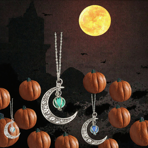 Collar con Colgante de Luna que Brilla en la Oscuridad, Cadena de Aleación Plateada, Joyería de Halloween para Mujer, VERDE - Product Image 2
