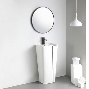 Ceramic Floor Standing Washbasin Single <b>Basin</b> One Piece Easy Cleaning For Bathroom - Product Image 1