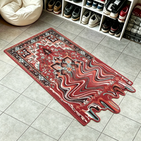 Moderner Roter Plüsch-Schmelzteppich 3D Schmelzender Persischer Teppich Boho Optische Illusion Bodenmatte Cooles Flüssigkeitsdesign Teppich Neu für Wohnzimmer