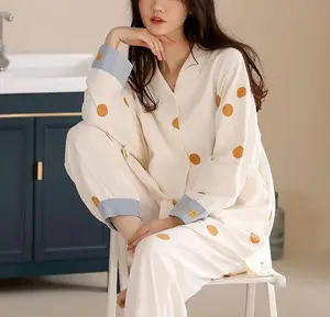 2021 M-xxxlвысококачественная осенне-зимняя одежда для сна удлиненная женская пижама из чистого хлопка Домашняя одежда женский кардиган Ночная одежда