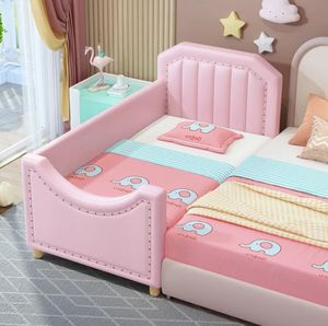 Letto singolo in legno massello con bordo avvolto morbido di grandi <span class=keywords><strong>dimensioni</strong></span> principessa Guardrail per bambini culla letto Splicing piccolo bambino e bambino - Product Image 5