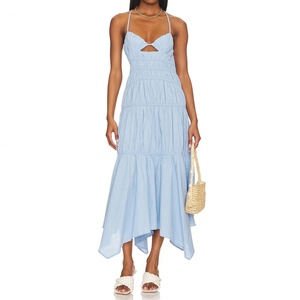 ชุดเดรสแฟชั่นลำลองผ้าฝ้ายแบบสั่งทำ OEM สำหรับผู้หญิง ดีไซน์หรูหราแบบผูกคอ ขายส่ง - Product Image 4