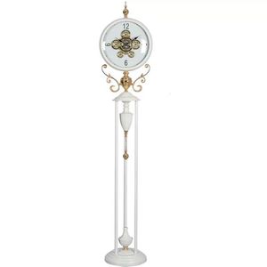 Floor <b>Clock</b> Decorative Round White 60036W Standing <b>Clock</b> With Gears Living Room <b>Clock</b> European Style - Product Image 5