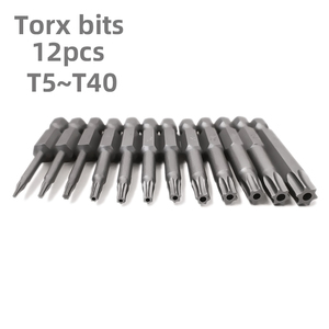 <span class=keywords><strong>Juego</strong></span> de 12 puntas de destornillador <span class=keywords><strong>Torx</strong></span> que incluyen T5 T6 T7 T8 T9 T10 T15 T20 T25 T27 T30 T40 Longitud 50 mm - Product Image 1