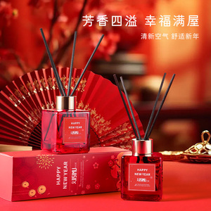 Jisimu Happy New Year Flameless <b>Diffuser</b> Red Glass Bottle <b>With</b> Reed <b>Sticks</b> For Home Decoration - Product Image 3