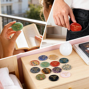 Adorno Ovalado de Cristal Natural para Meditación y Gratitud, con Grabado Láser y Letras Cristianas, Venta al Por Mayor - Product Image 2