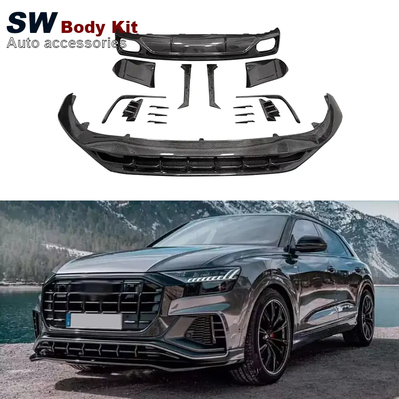 SW sợi carbon tại phong cách body Kit cho Audi Q8 nâng cấp phía trước môi phía sau khuếch tán phía trước Bumper phụ tùng ô tô hiệu suất khí động học Kit